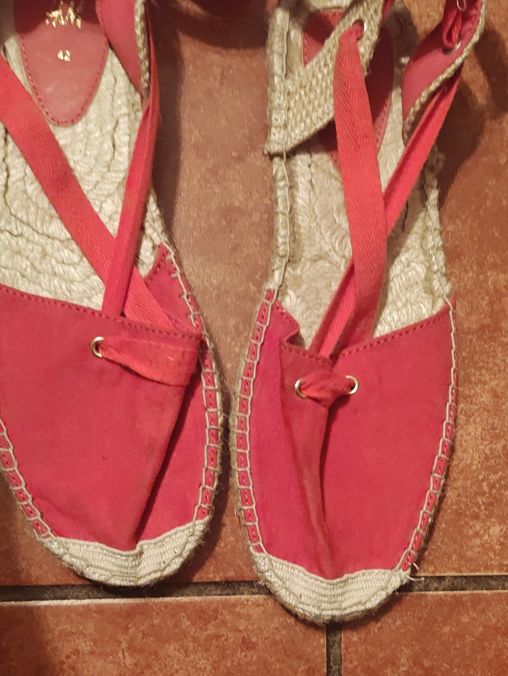 H M Women's Red Espadrille Lace-Up Flats